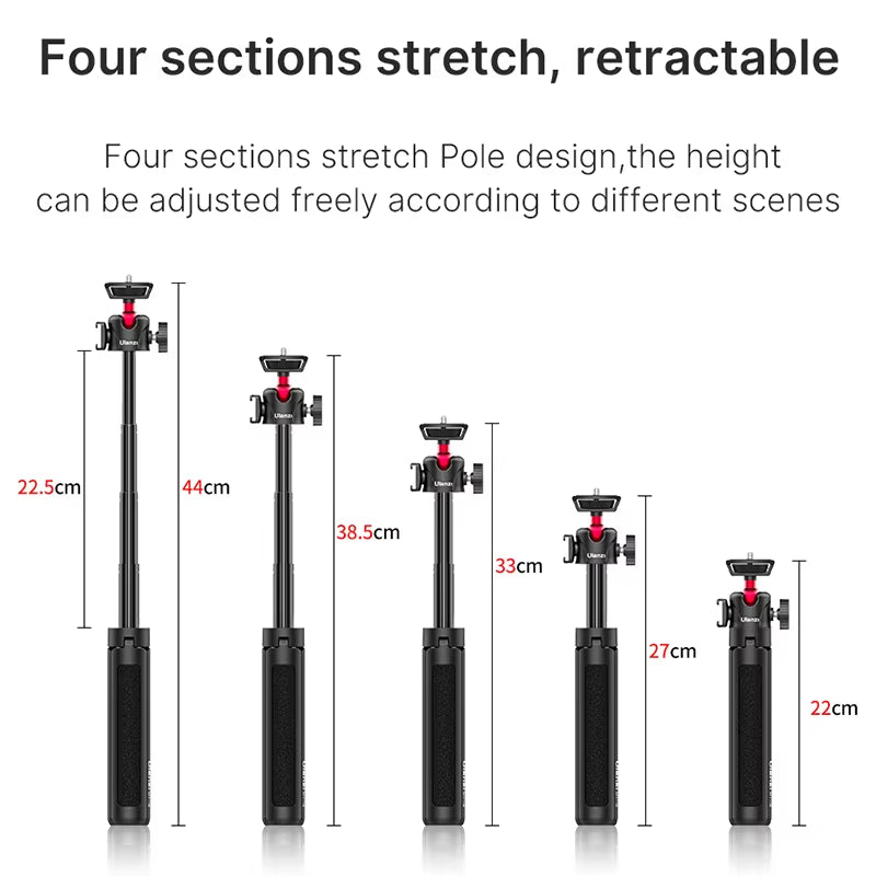Ulanzi MT-16 Foldable Tripod for Phone Cold Shoe Ball Head 1/4'' Selfie Stick Mini Holder Bracket for Mobile Camera DSLR