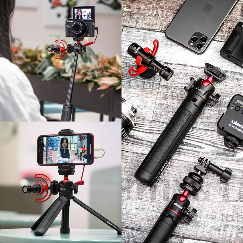Ulanzi MT-16 Foldable Tripod for Phone Cold Shoe Ball Head 1/4'' Selfie Stick Mini Holder Bracket for Mobile Camera DSLR