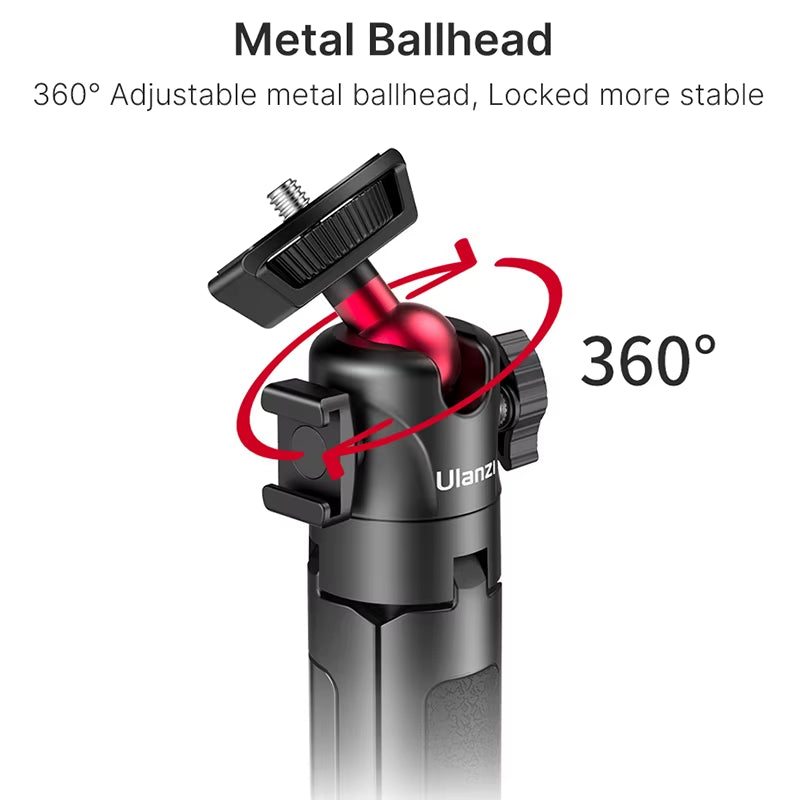 Ulanzi MT-16 Foldable Tripod for Phone Cold Shoe Ball Head 1/4'' Selfie Stick Mini Holder Bracket for Mobile Camera DSLR